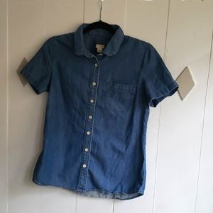 J Crew Peter Pan Collar Short Sleeve Chambray